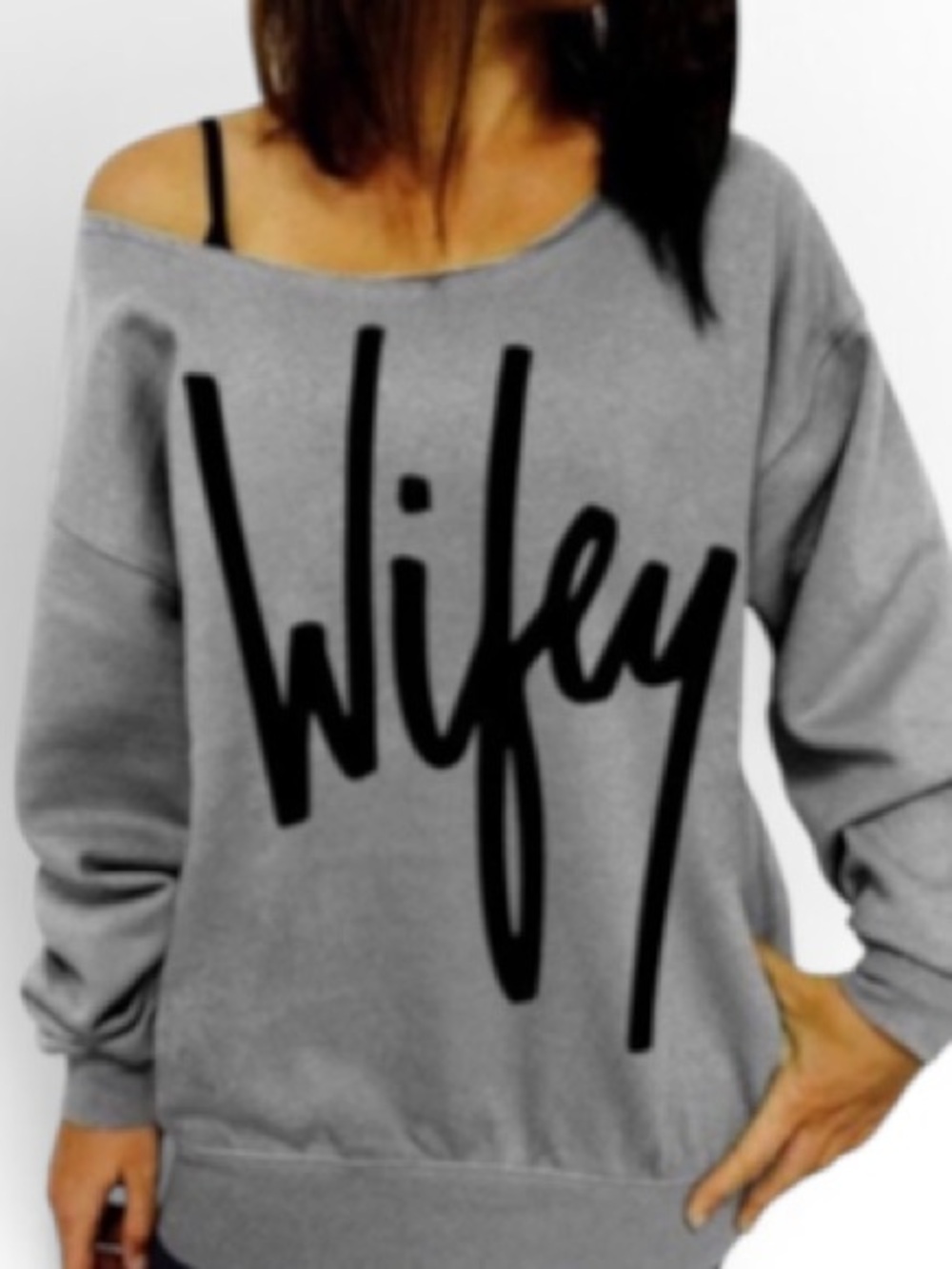 Cozy 'Wifey' Graphic Sweatshirt - Light Gray